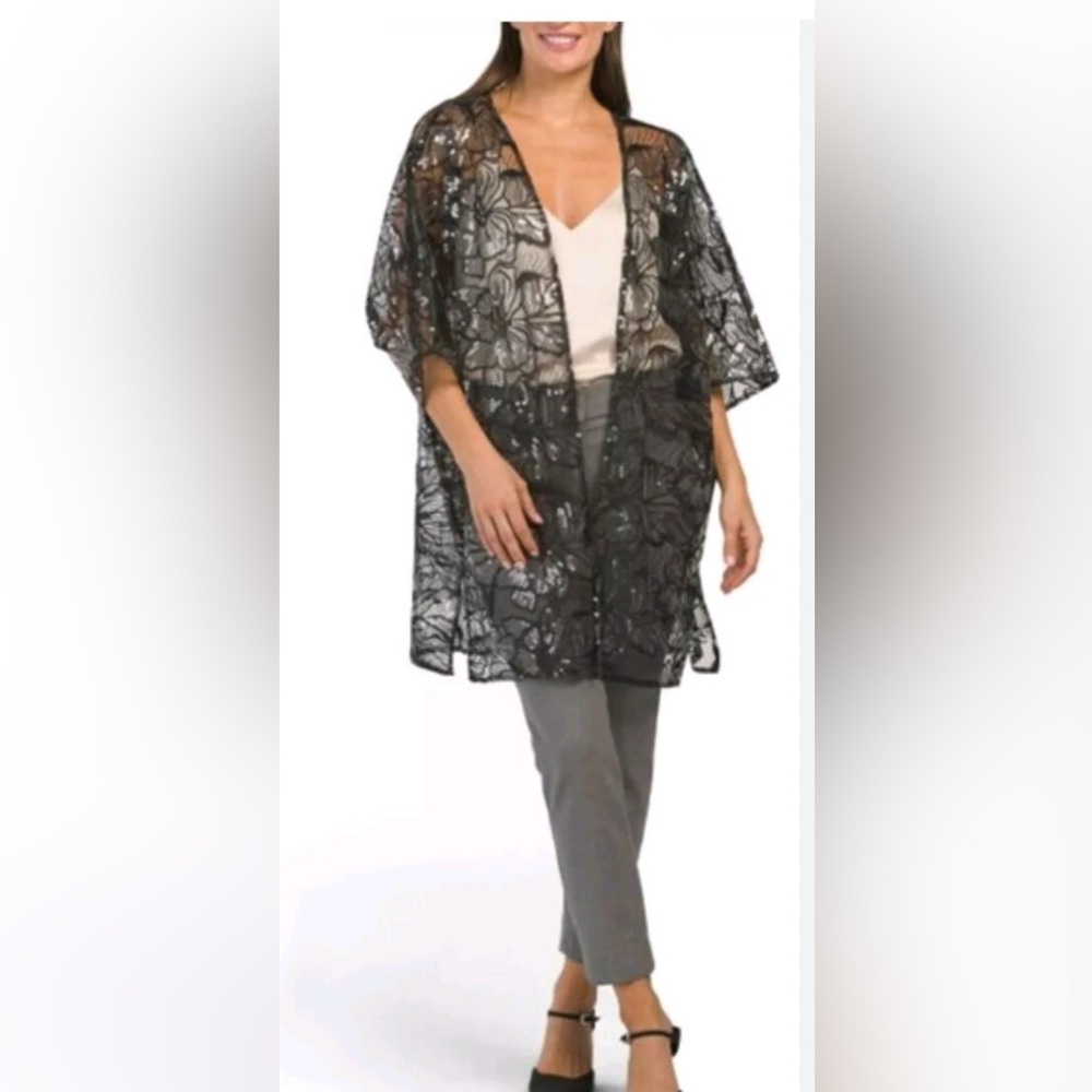Anne Klein Black Sheer Floral Cover-Up